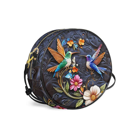 Leather Circle CrossBody Handbag - Hummingbird Dream