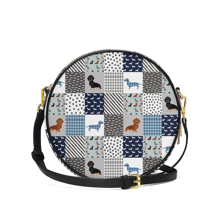 Leather Circle CrossBody Bag - Dachshund Delight