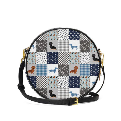 Leather Circle CrossBody Bag - Dachshund Delight