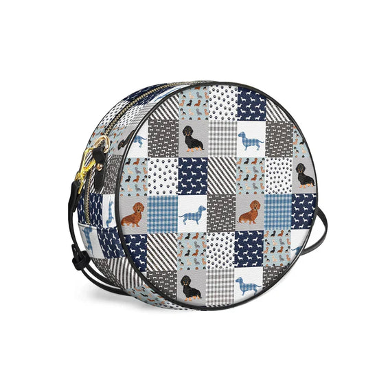 Leather Circle CrossBody Bag - Dachshund Delight